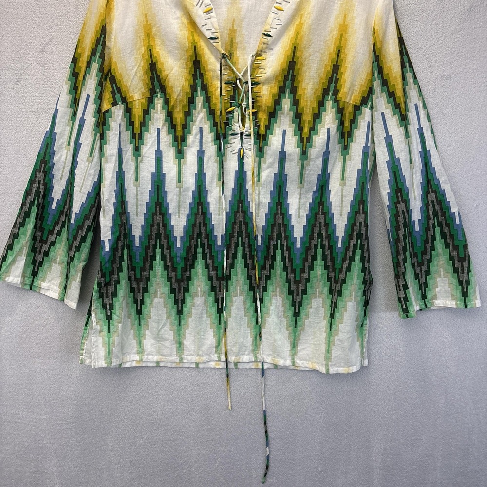 Alberto Makali Beaded Lightweight Tunic Blouse Womens Large Chevron 100% Cotton - Picture 4 of 8